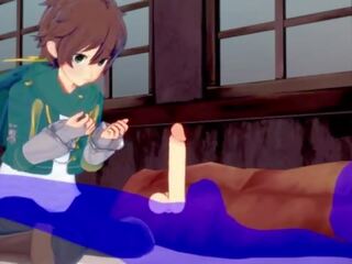 KonoSuba Yaoi - Kazuma blowjob with cum in his mouth - Japanese Asian Manga anime game xxx clip gay