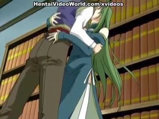Green-haired hentai galleta whanged en un biblioteca
