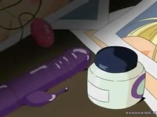 Nasty cartoon slattern begs to be untied but still gets her wet pussy and tight Anal filled by a toy