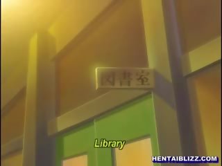 Roped hentai sweetheart hård poking i den bibliotek rum