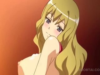 Provocative blonde anime doll fucks boner with huge boobs