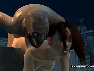 Voluptuous 3d femme fatale fucked in a graveyard by a zombi