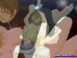 Captive hentai brud trekant knullet av binding anime medlem