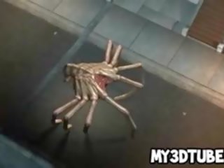 Foxy 3d loira deusa fodido por dois alienígena spiders