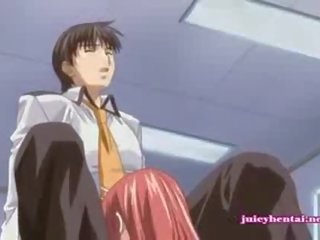 Anime cutie with huge breasts gets masturbated